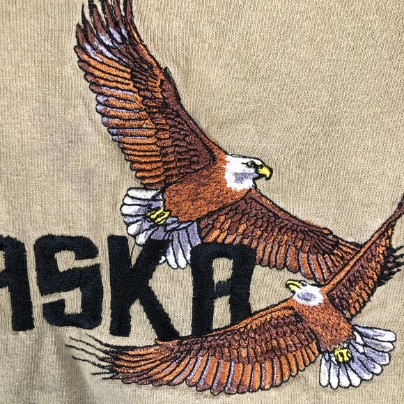 VTG Alaska Flying Bald Eagle Embroidered T Shirt Military Size M Travis Scott - Picture 3 of 5
